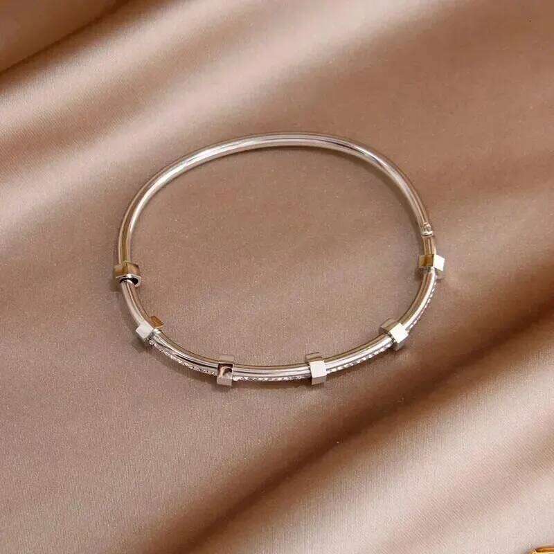 Trendy Round Cubic Zirconia Bangles For Women Men Gold Silver Color Stainless Steel Crystal Bangle Party Jewelry Z260123
