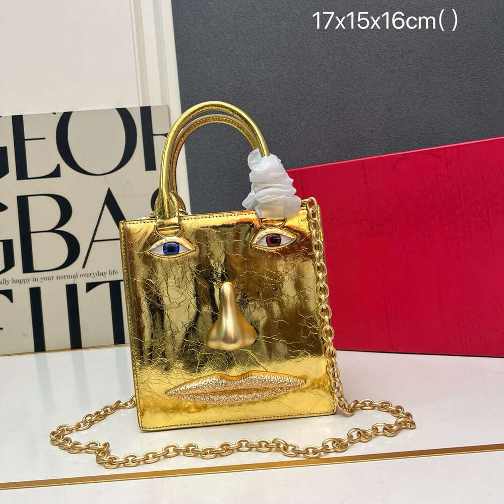 Mini Face Bag Women High Quality Black Leather Luxury Brands Handbag Jewelry Eyes Gold-Tone Metal Shoulder Strap Crossbody Bags Kl928
