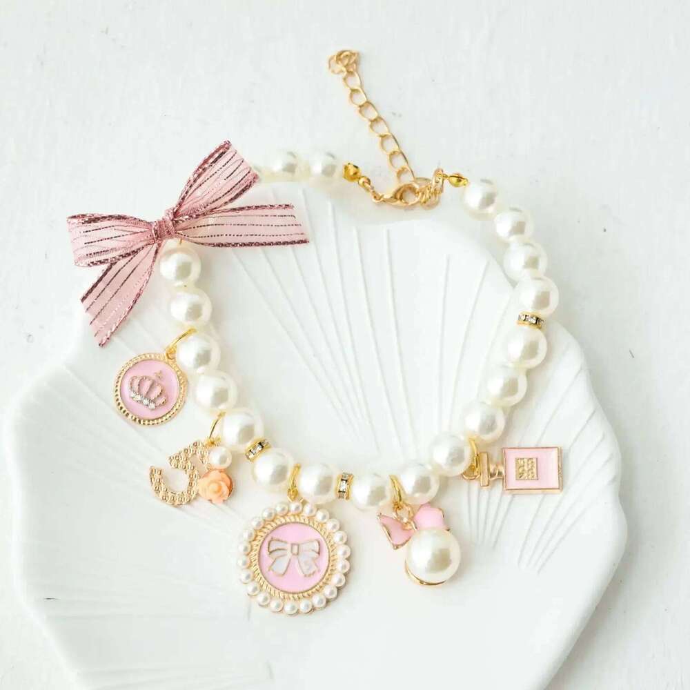 Cat Pearl Necklace, Floral-scented Love Necklace, Lace Bowknot Collar, Pet Accessory
