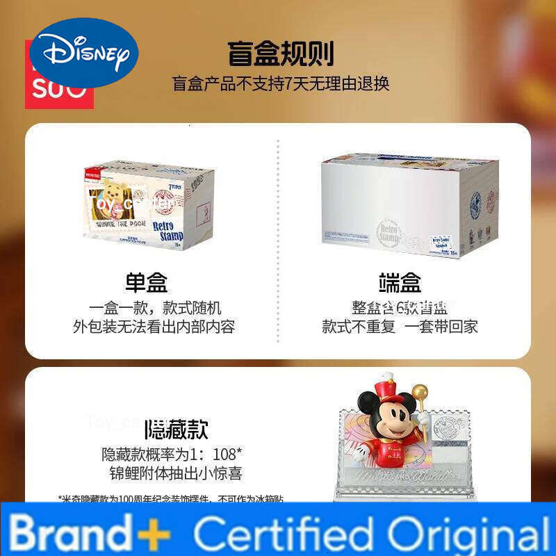 Disney Genuine Miniso New Edition Anniversary One Hundred Retro Stamp Series Blind Box Refrigerator Magnet Garage Kit Gift H260123