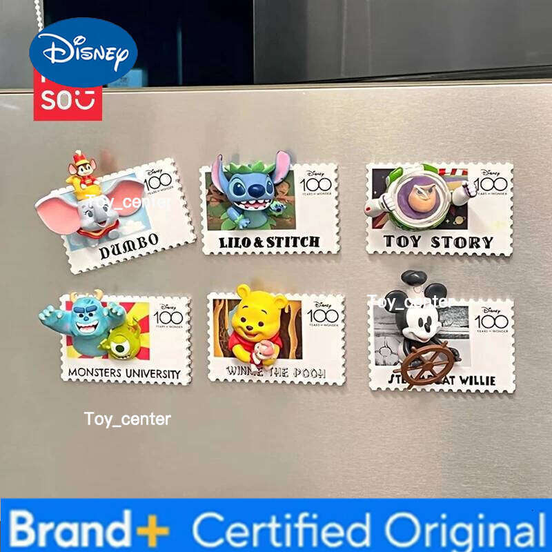 Disney Genuine Anime Mickey Anniversary Retro Stamp Blind Box Fridge Magnet Collection Decoration Birthday Gift H260123