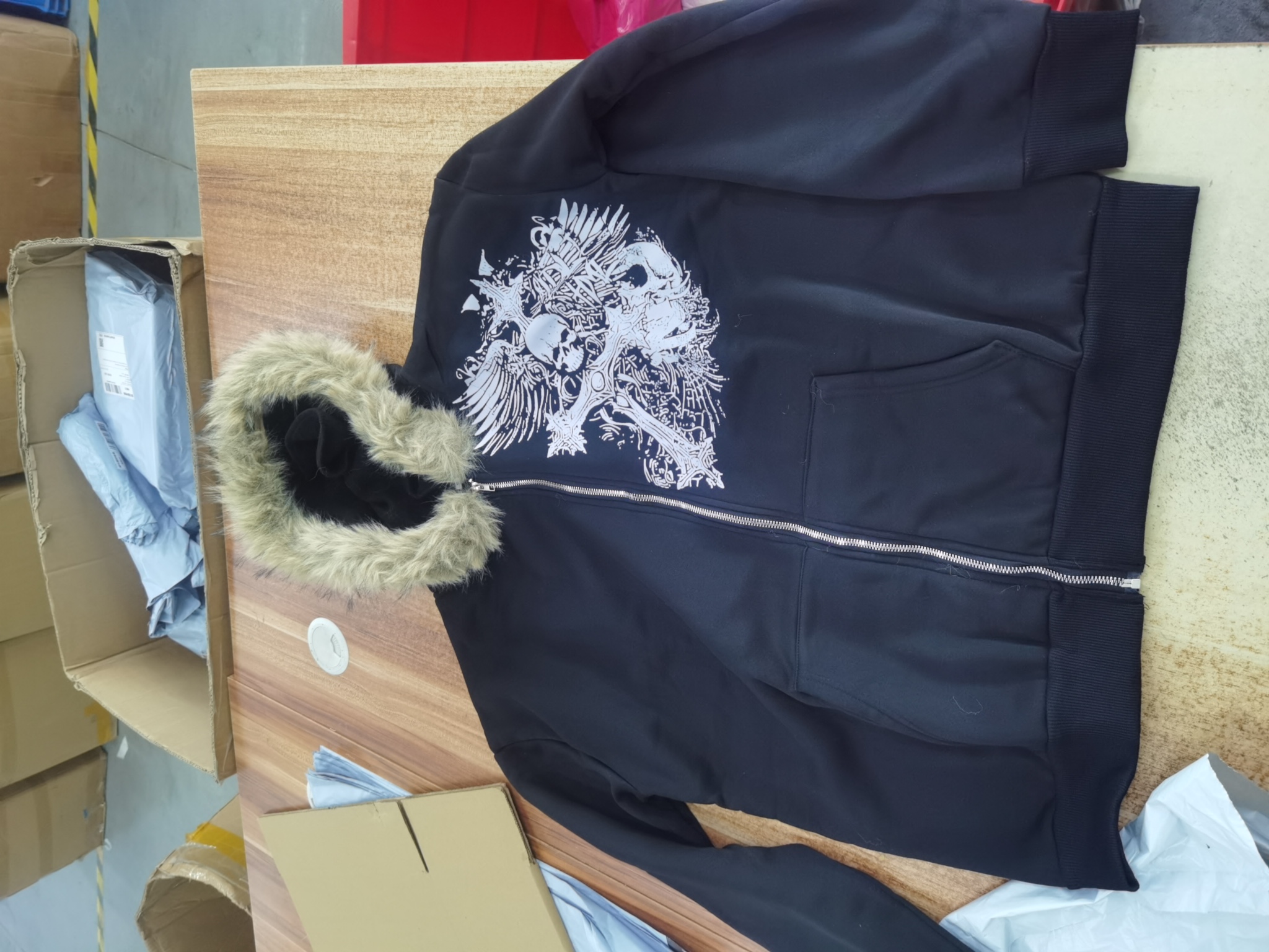 Men's Hoodies Skull Printed Gothic Black Faux Fur Collar Hooded Coats Zipper Fleece Hip Hop Sweatshirts Oversized Jackets Men