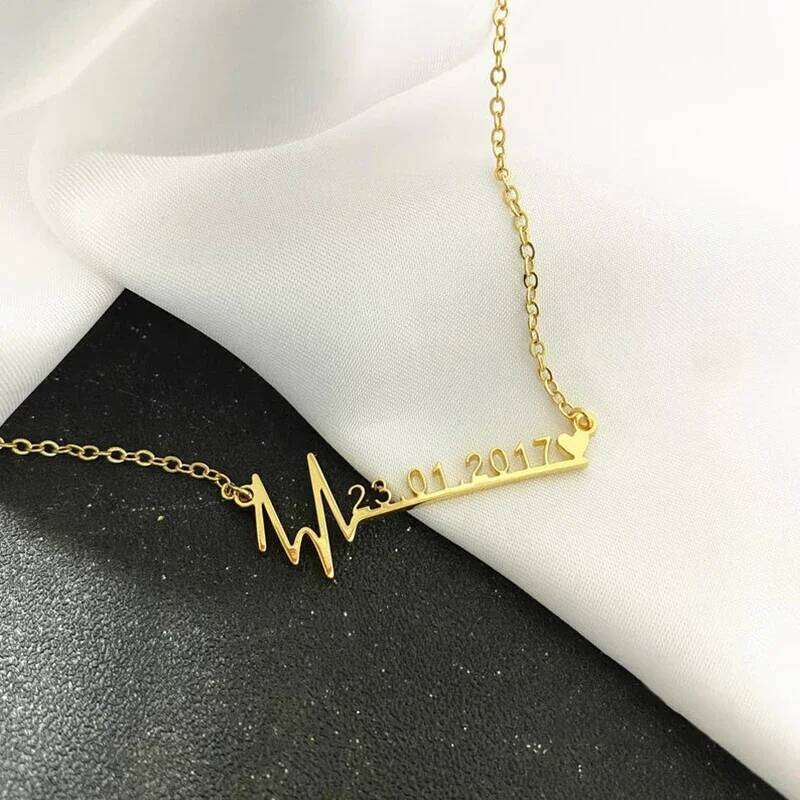 Custom Name Heartbeat Date Stainless Steel Jewelry Birthday Gift for Wife Lucky Numbers Pendant Necklace Women Chokers Z260123
