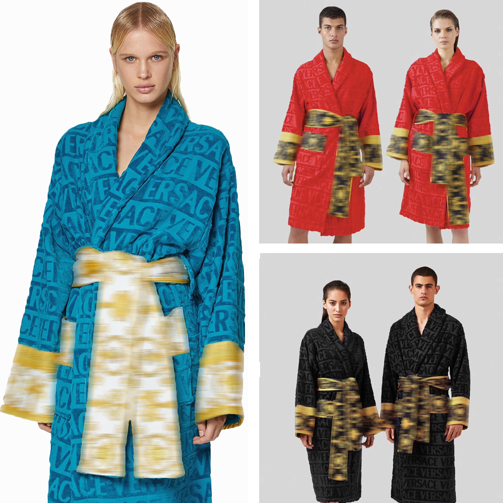 Designer Luxury Robes 100% Cotton Bathrobe Absorbent Towel Fabric Unisex Long Quick-Drying Bathrobe for All Seasons One Size k1