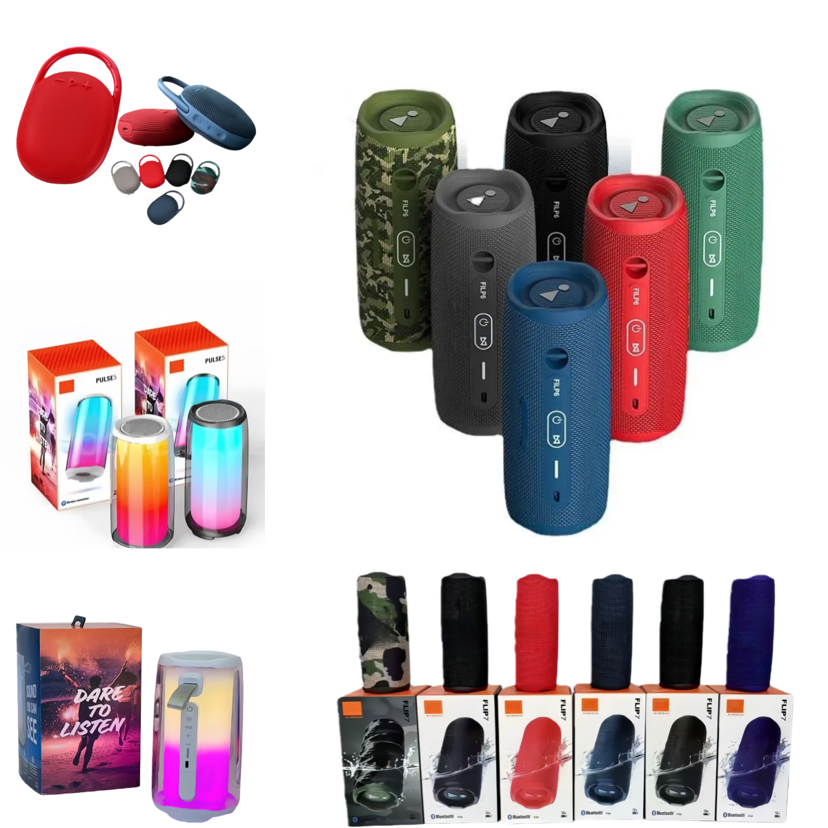 Flip 7/6 Portable Bluetooth Speaker Bass Red Wireless Sound Box IPX7 Waterproof Color Lighting Home Theater Dual Speakers