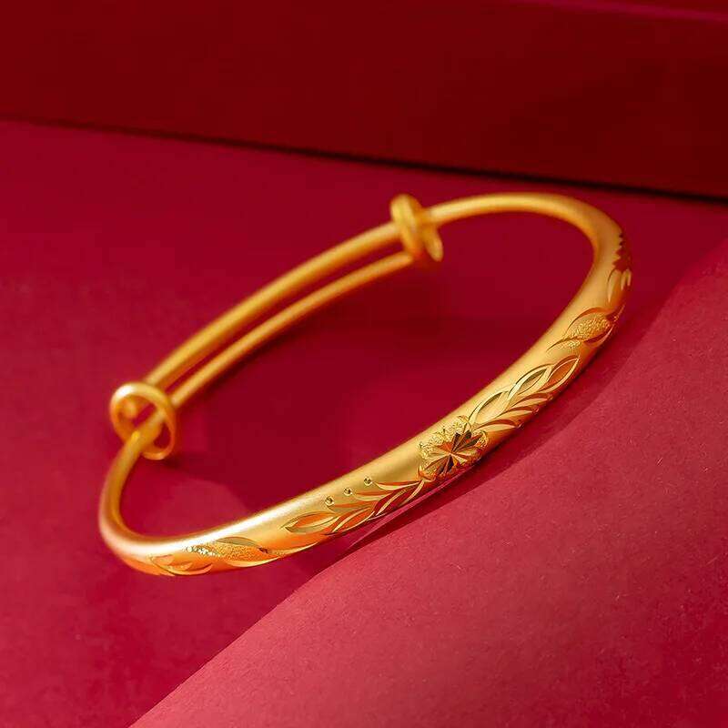 Simple Smooth 18K Gold Cuff Bracelets for Men and Women Flower Jewelry Party Gothic Girl Charm Bracelet Z260123