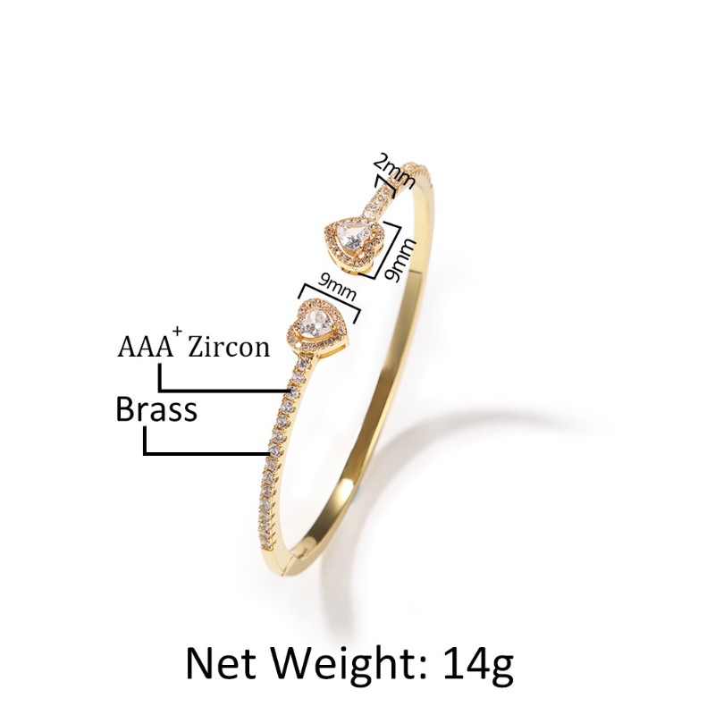 Designer Double Heart Cubic Zirconia Slim Bangle Bracelet Hip Hop Trendy Fashion Hand for Women