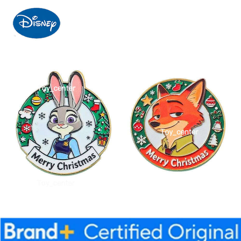 Disney Anime Zootopia 2 Christmas Metal Pin Judy Hopps & Nick Wilde Fox Brooch Cute Cartoon Character Badge for Clothing Decoration H260123