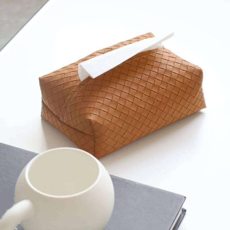 Woven pattern leather rectangular tissue box, suitable for home bedroom and living room table decoration, and also for placing tissues