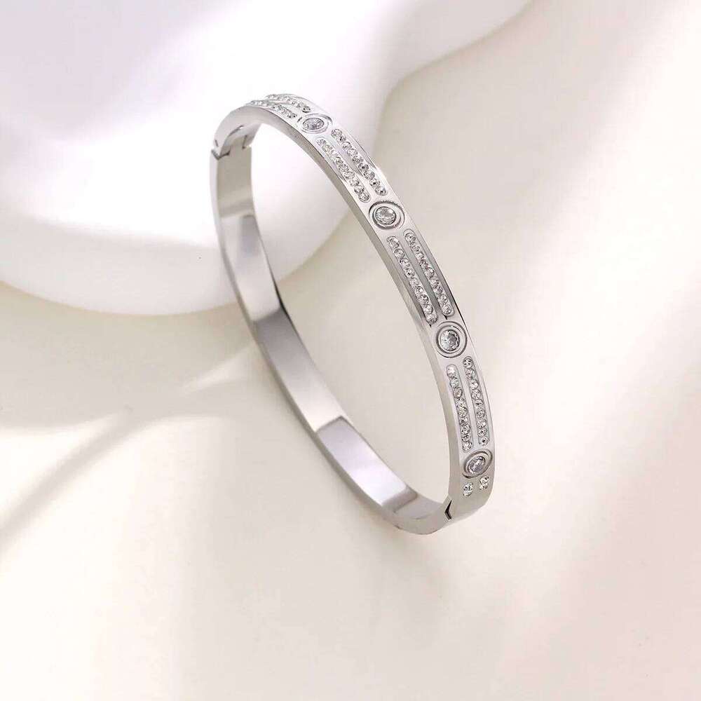 Luxury Cuff Bangles Stainless Steel Cubic Zircon Couple Bracelet Jewelry for Women Z260123