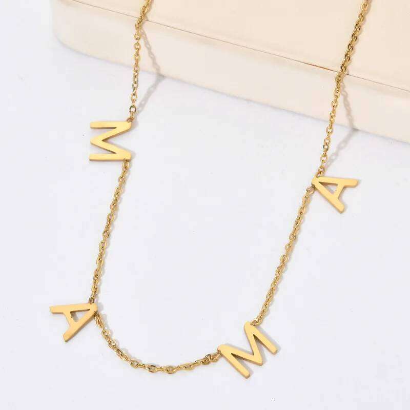GD Wholesale Elegant Gift Tarnish Free Jewelry mother day 18k Gold Plated Stainless Steel initial Mama Chain Necklace Choker Z260123
