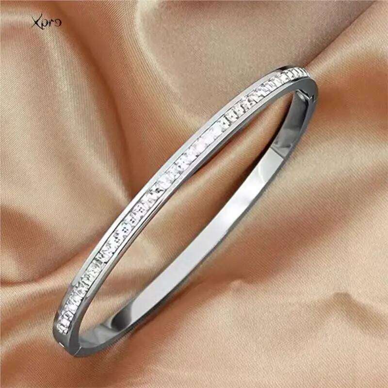 Xpro Ins Style Stainless Steel Jewelry Inlaid Cubic Zircon Bracelet Bangles for Women Waterproof Trendy Christmas Gift Z260123