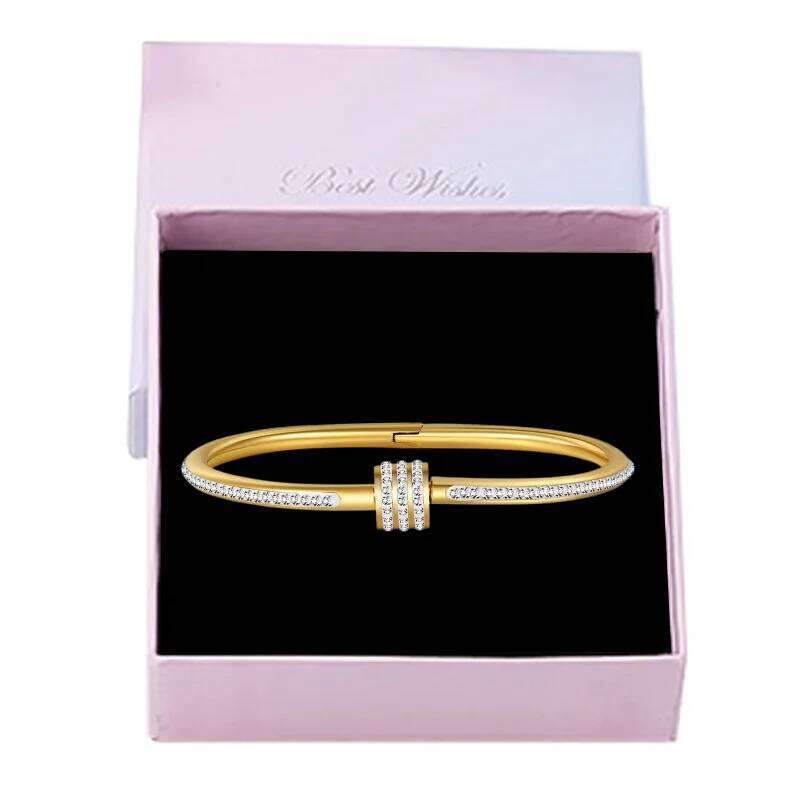 CZ Bangle with Rolling Beads - Stainless Steel Adjustable Luxury Bracelet for Women, Best Wishes Gift Box Jewelry Z260123