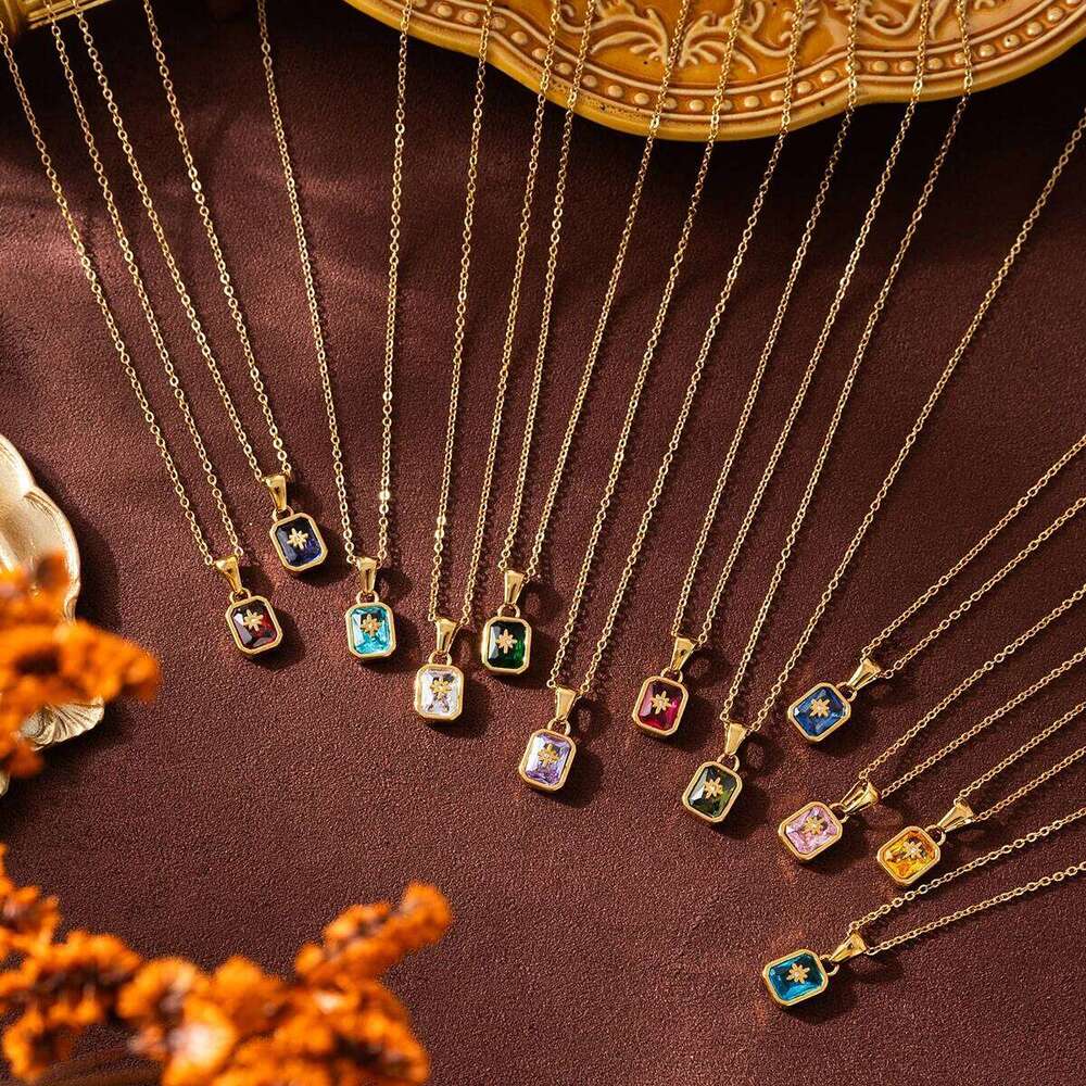 Titanium steel high color preservation North Star birthstone necklace, 12th birthday star collarbone pendant necklace Z260123