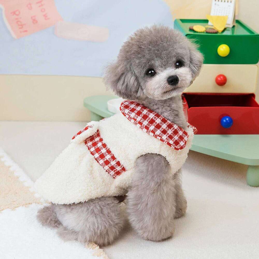 Plaid Jacket, Dog Dress, And Fleece Linen-cotton Skirt For Small Dogs, Chihuahua, Autumn And Winter Clothing Set, Couple Style