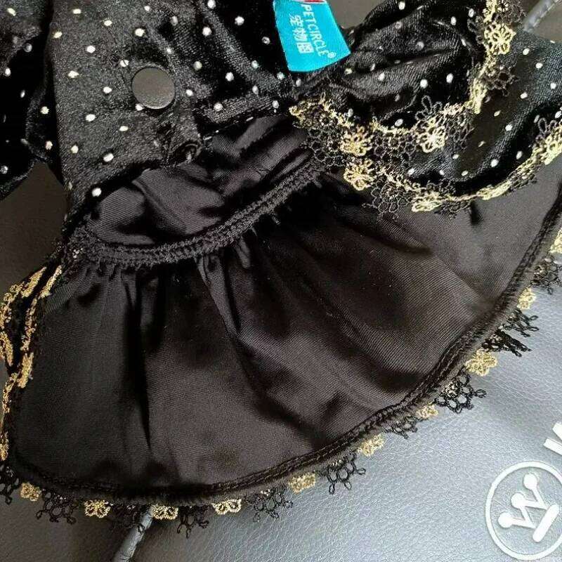 Pet Clothing, Small Floral-style Dress, Velvet Material, Cat And Dog Clothing, Aristocratic Style, Black And Gold Accessories, Formal Dress Skirt