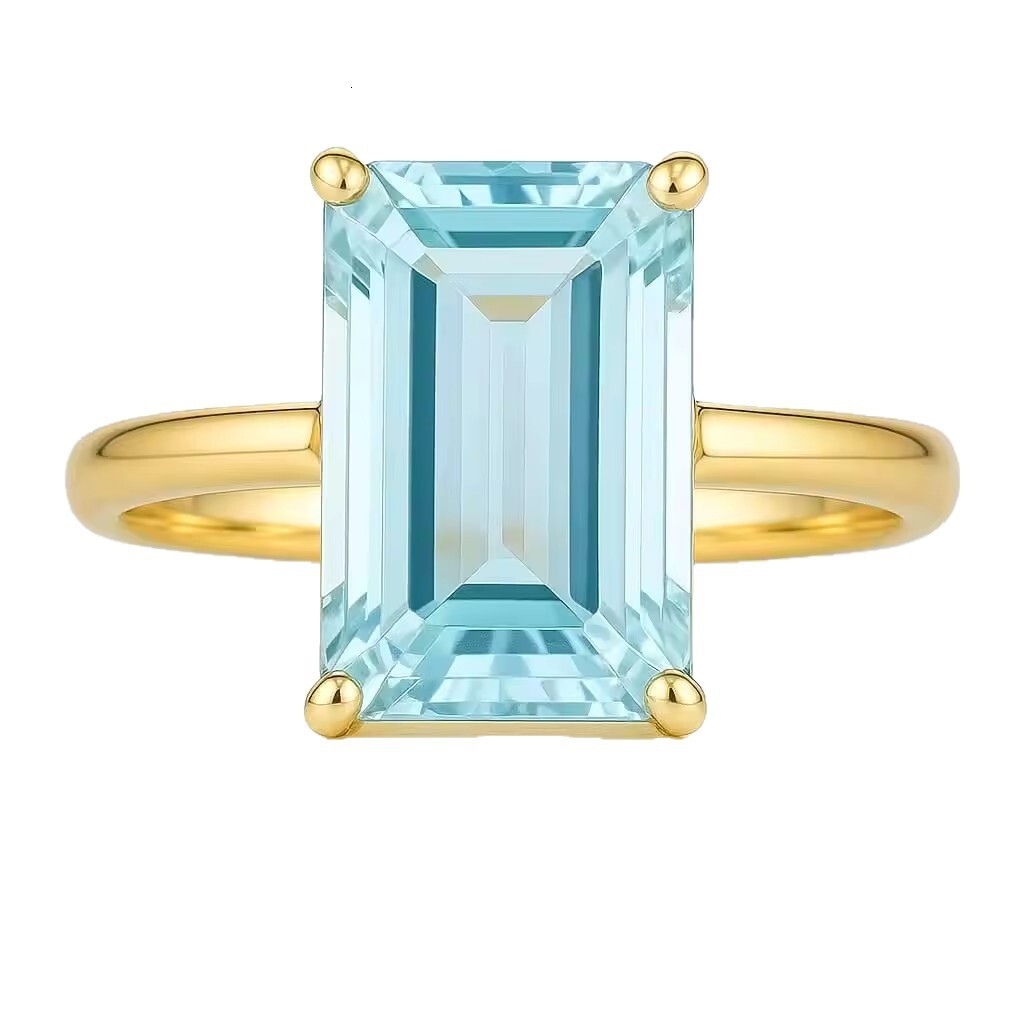 Hot Selling Style Luxury Imitation Sea Blue Topaz Square Diamond Exaggerated Light Luxury Personality Ring Jewelry