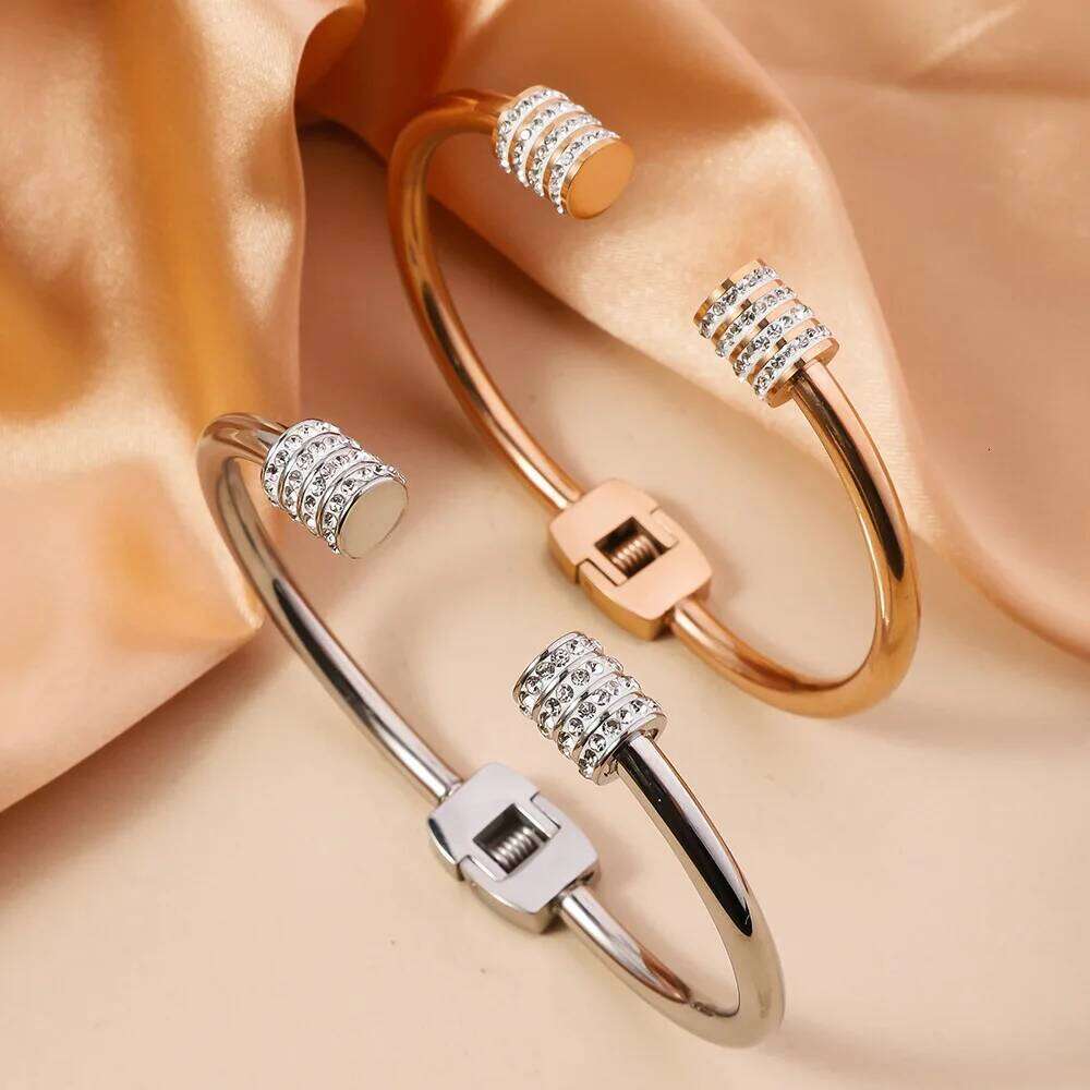 RAKOL Titanium Steel Inlaid With Zircon Bracelets Classic Korean Style Non Fading Open Bangles or Women Daily Wear Accessory Z260123