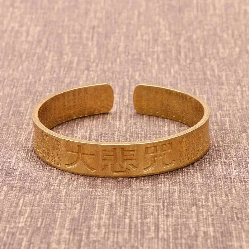 Vintage Buddhist Heart Sutra Cuff Bracelets Men's Six Character True Word Adjustable Bangles Religious Wish Talisman Jewelry Z260123