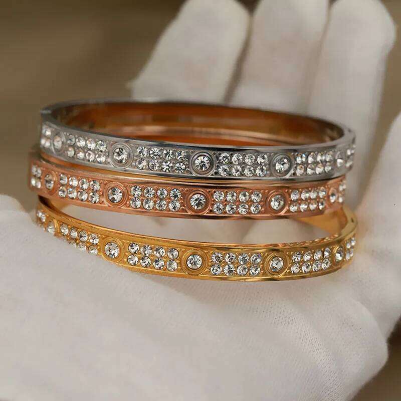 Stainless Steel Metal Classic Full Crystal Bangles&bracelets for Women Fashion Brand Jewelry Unique Bangles Accessories Z260123