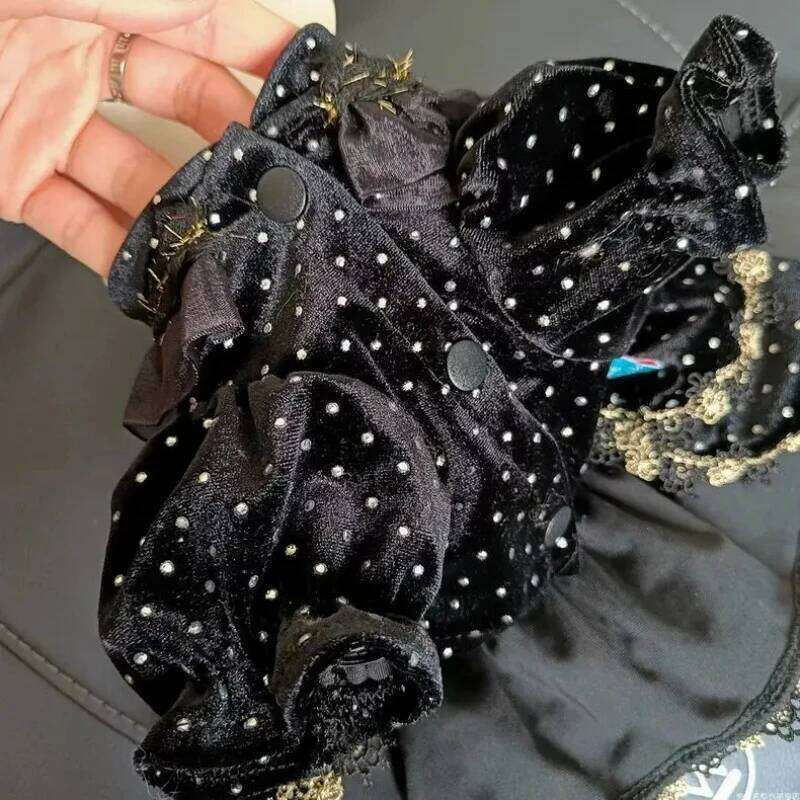 Pet Clothing, Small Floral-style Dress, Velvet Material, Cat And Dog Clothing, Aristocratic Style, Black And Gold Accessories, Formal Dress Skirt