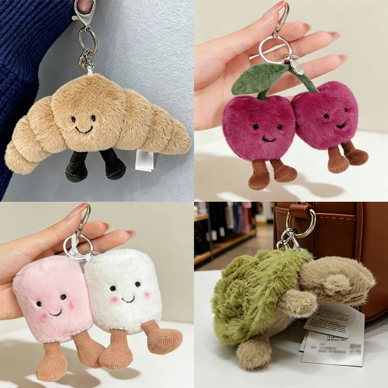 Small Cherry Plush Keychain Marshmallow Plush Keychain Cake Bathrobe Bear Plush Toy Jelly cat Interesting Rose Flower Gift 260109