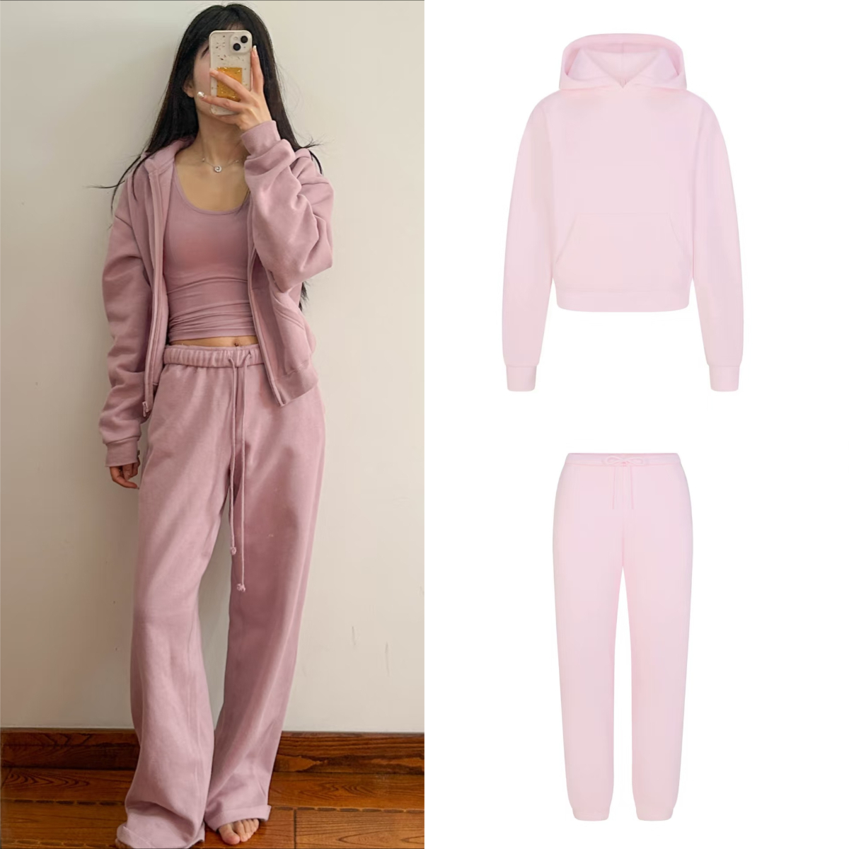 2026 New Designer lounge set Sweater Pants Cotton Women's Set Outfit Full Zip Up Hoodie Pink Jacket Zip + Pants Sweatpants Clothes Outfit Sports Sportswear