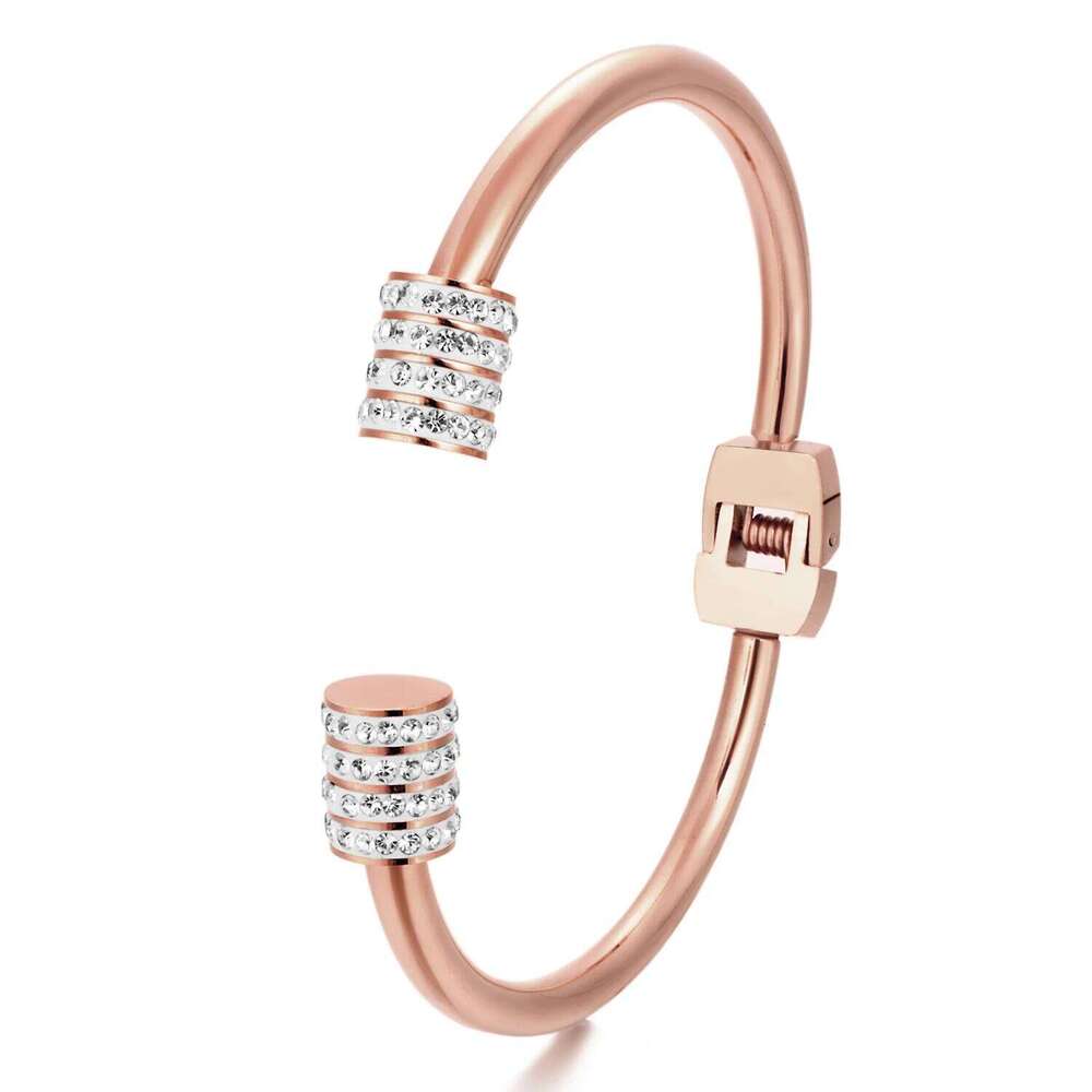 Hollow Dainty Geometric Rhinestone Bracelet for Women 067 Cuff Bangle Silvery Golden Plated Minimalist Jewelry Stainless Steel Z260123