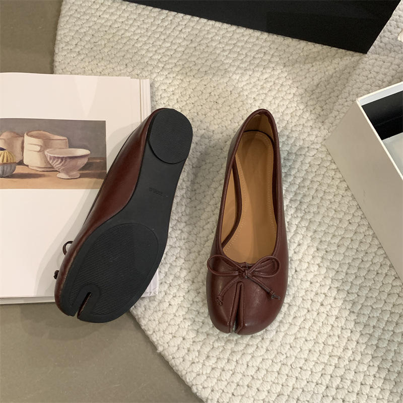 Free Shipping 2026 Classic Bow Detail Split Toe Flats Women's Comfortable Slip On Dress Shoes Multi-color