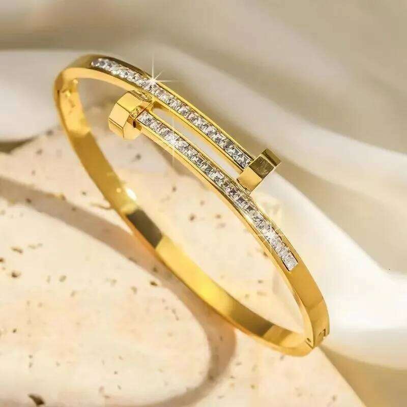 Original Design Classic Nails for Woman Stainless Steel Zircon Nail Open Bracelet Bangle Adjustable Summer Jewelry Z260123