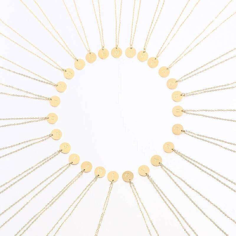 Round English Initial 18K Gold Plated Stainless Steel Cute Letter Necklace for Women Z260123