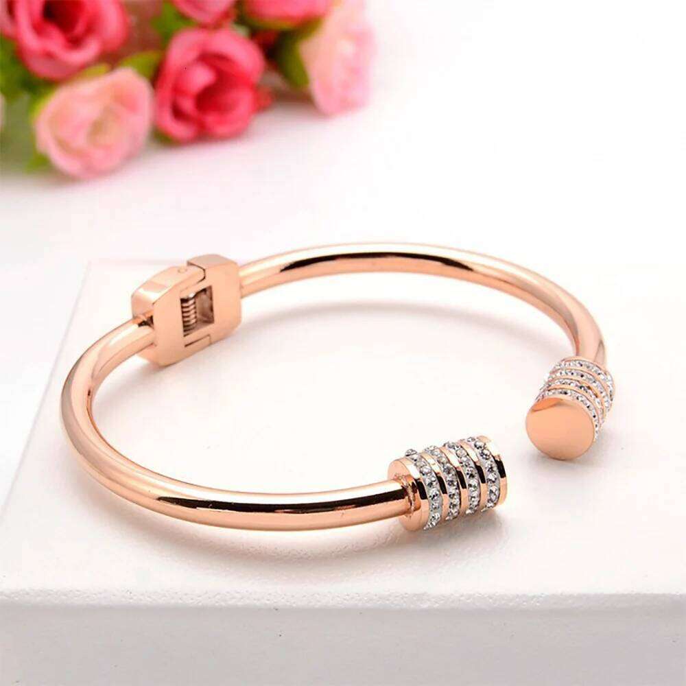 YiKLN Classic Stainless Steel Zircon Bangle For Women Circular Screw Bracelet Female Jewelry Gifts Fashion Accessories YB17053 Z260123