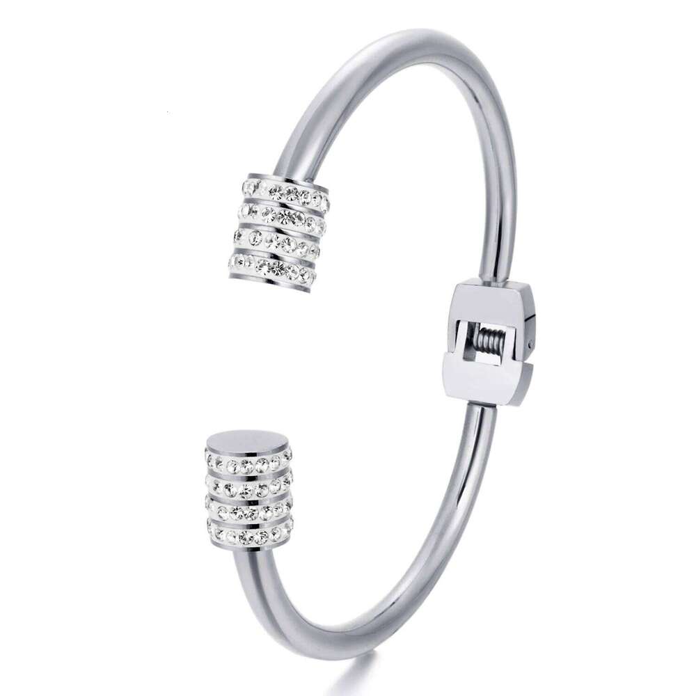 Hollow Dainty Geometric Rhinestone Bracelet for Women 067 Cuff Bangle Silvery Golden Plated Minimalist Jewelry Stainless Steel Z260123