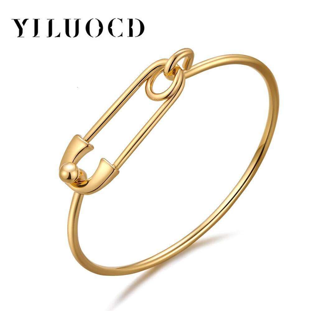 YILUOCD Gold-plated Safety Pin Hook Bracelet for Women Simple Thin Cuff Bangle Love Friendship Minimalist Jewelry Z260123