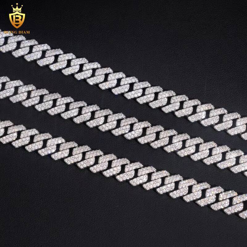 Hot Sale Iced Out 10mm 925 Silver VVS Moissanite Cuban Link Chain Necklace Bracelet Men Pass Diamond Tester Hip Hop with GRA