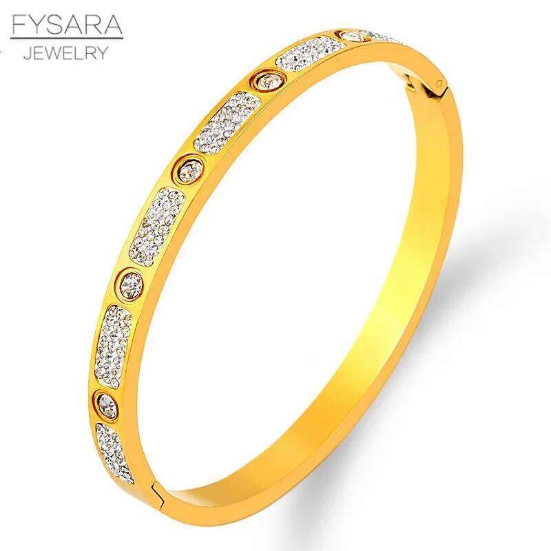 FYSARA Full Rhinestone Stainless Bracelet Titanium Steel Round Crystals Bangles for Women Jewelry Wedding Party Bijoux Z260123
