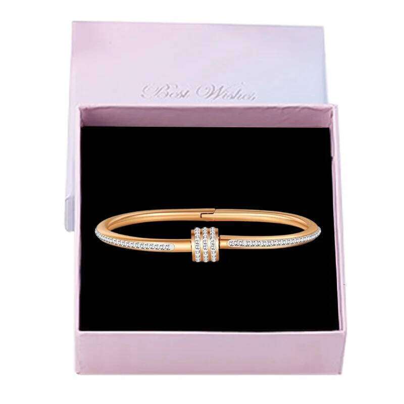 CZ Bangle with Rolling Beads - Stainless Steel Adjustable Luxury Bracelet for Women, Best Wishes Gift Box Jewelry Z260123