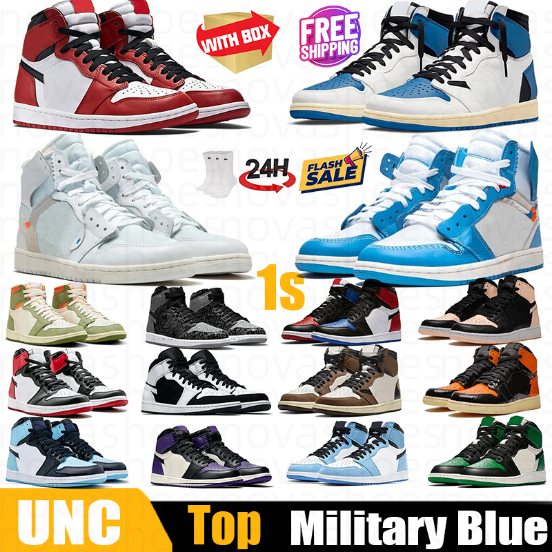 With Box High Sneakers 1s Basketball Shoes For Men Women Designer Trainers University Blue Leather Hyper Royal Chicago Red Dark Outdoor Designer Trainer size36-47