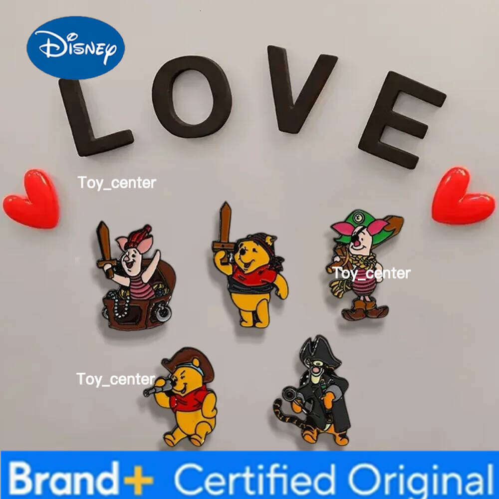 Disney 5 Pcs Anime Cartoon Creative Pirate Pooh Funny Personality Metal Versatile Alloy Brooch Refrigerator Magnets Decorative Gift H260123