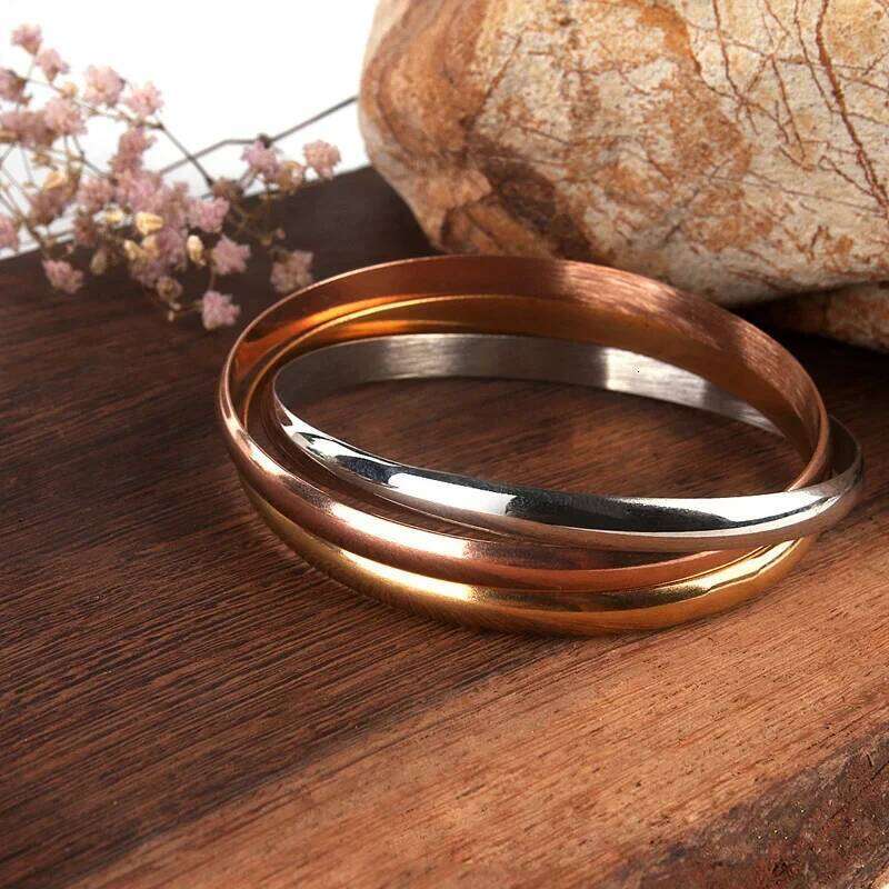 3pcs Set Stainless Steel Tricolor Bangles Women's Third Birthday Bracelet Wedding Anniversary High-end Jewelry Bracelets Gift Z260123