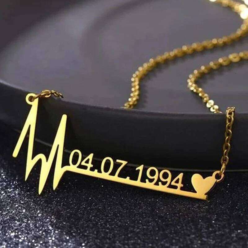 Custom Name Heartbeat Date Stainless Steel Jewelry Birthday Gift for Wife Lucky Numbers Pendant Necklace Women Chokers Z260123