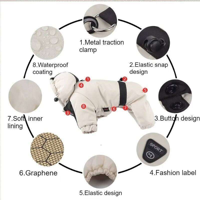 New Fashion Autumn Winter Pet Clothes Outdoor Four Legged Sweater Dogs Thermal Cotton Coat With Hood Suit For Teddy Bichon Frise