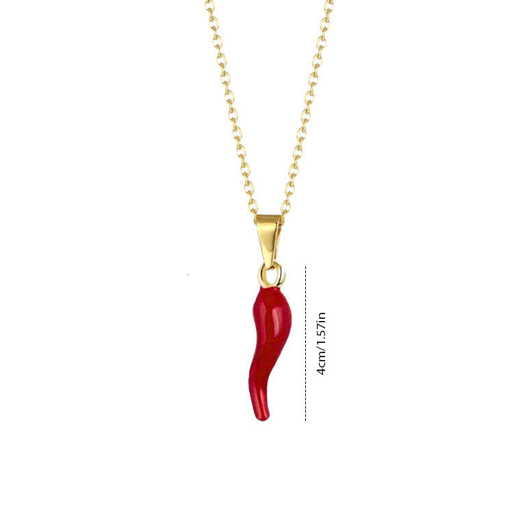Necklace for Men and Women Gold-Plated Oil-Drip Alloy Red Pepper Pendant Earrings Stainless Steel Collarbone Chain Accessories