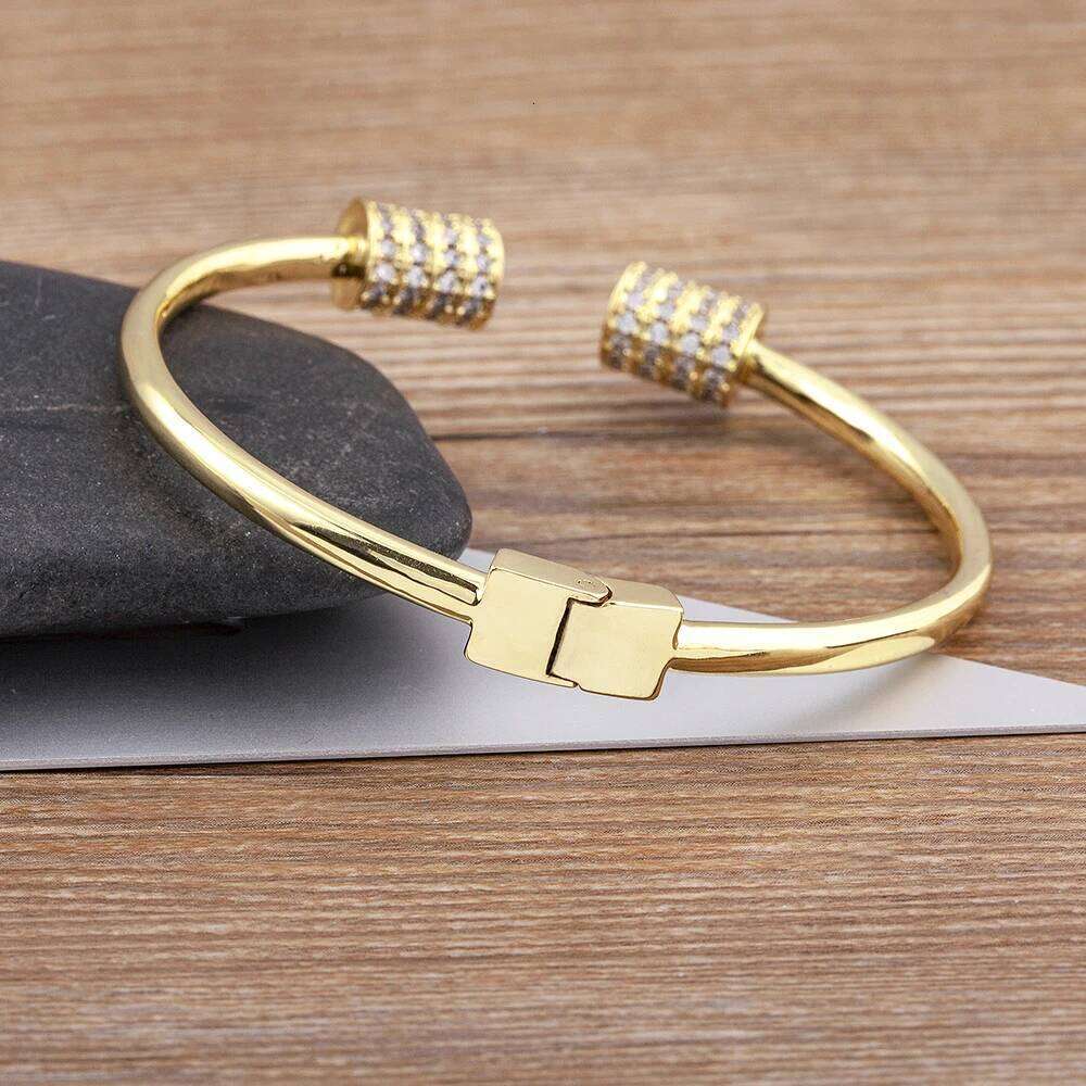 Nidin Fashion Female White Zircon Stone Bracelet Gold Plated Open Adjustable Bangle For Women Wedding Birthday Jewelry Gifts Z260123
