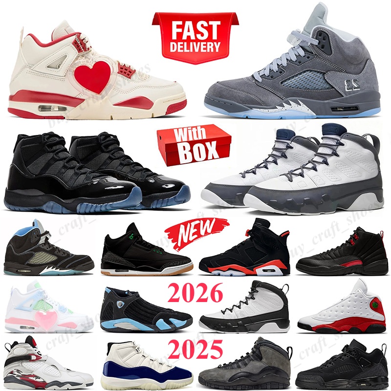 Designer Basketball Shoes 2026 4s 5s 11s 12s 3s With Box Womens Mens Black Cat Gamma Blue Wolf Grey 5s Valentine Day Flint Grey SoleFly Miami Bloodline Sport Shoes 36-47