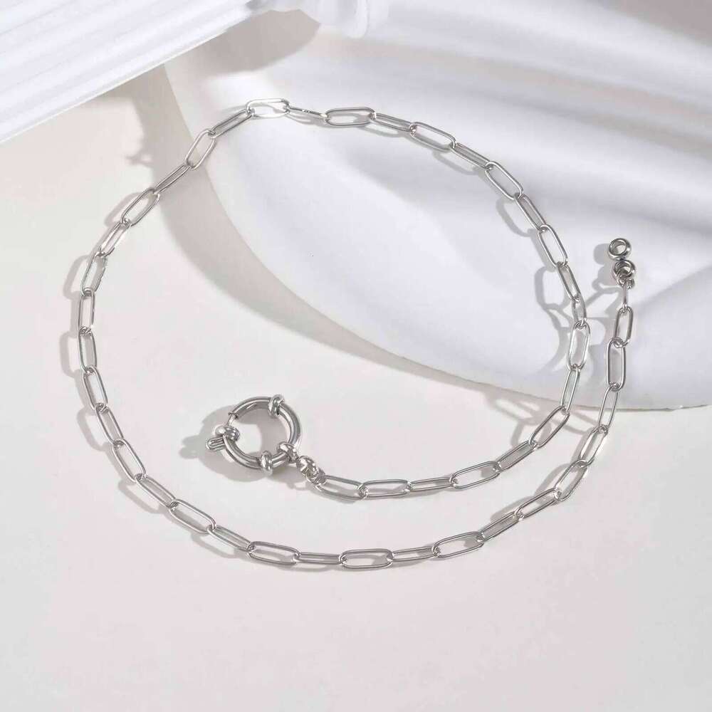 Vnox 2 Color Rectangular Chain 40cm Necklaces For Women, Stainless Steel Round Buckle Pendant, Metal Choker Neck Jewelry Gifts Z260123