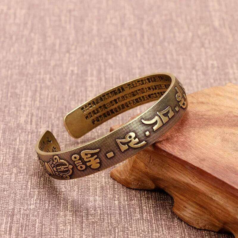 Vintage Buddhist Heart Sutra Cuff Bracelets Men's Six Character True Word Adjustable Bangles Religious Wish Talisman Jewelry Z260123