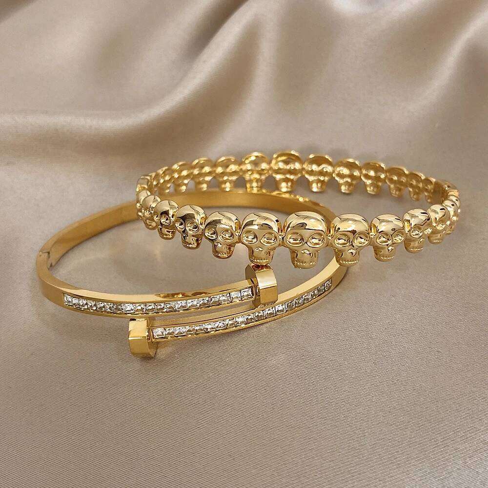 Greatera Chic Rhinestone Cross-opening Thin Bracelet Delicacy Exaggerate Skull Pattern Original Design Women's Waterproof Bangle Z260123