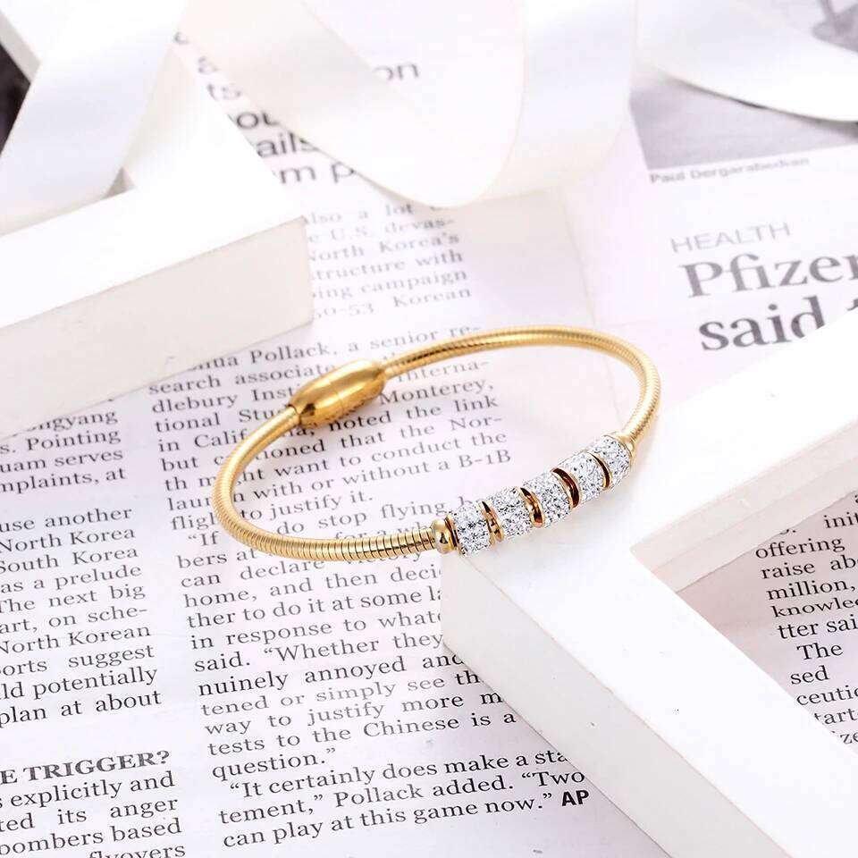 BORASI Surface Crystal Adjustable Cubic Zircon Bangle Jewelry Rose Gold Color Stainless Steel Charm Bracelet For Women Z260123