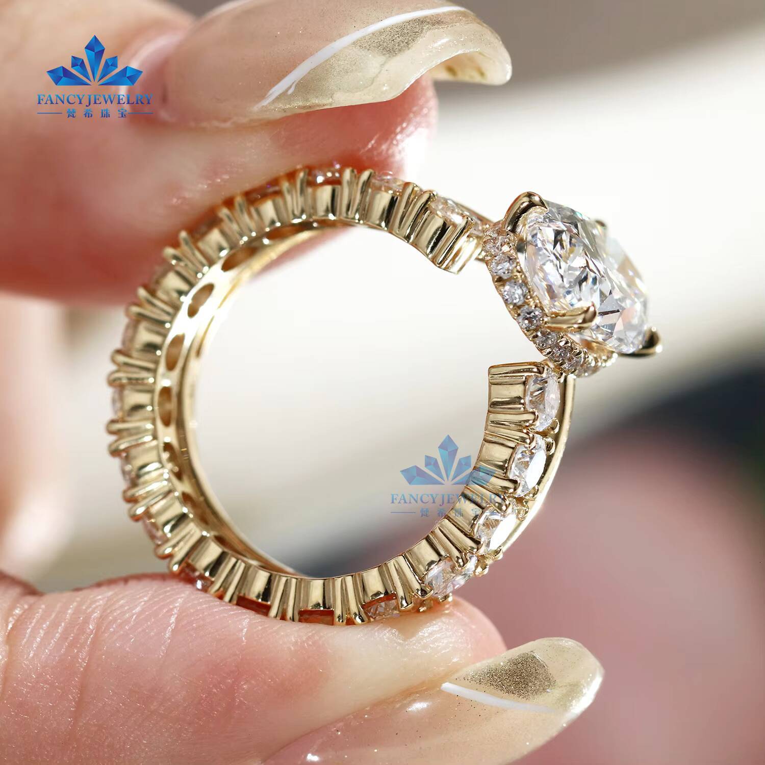 Hot Sale 10K Solid Gold Women Engagement Wedding Rings Set Oval Cut Lab Diamond Engagement Rings